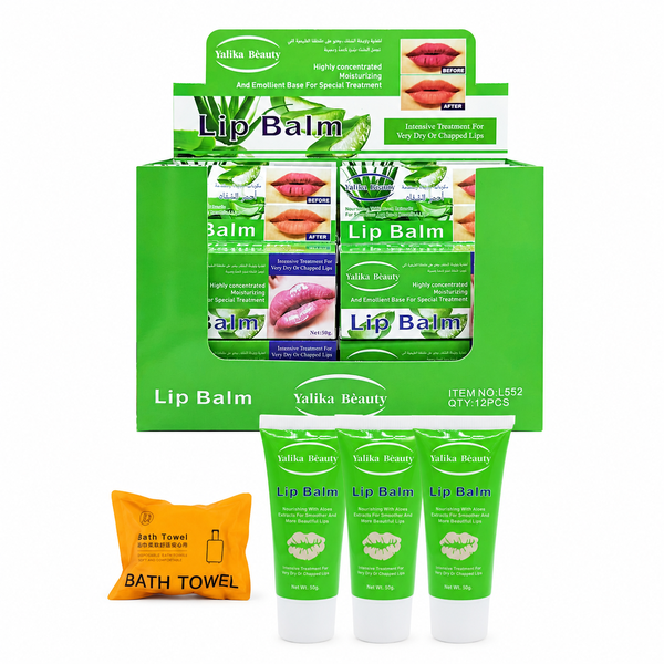 Aloe Lip Balm - Pack of 12 with Compressed Bath Towel