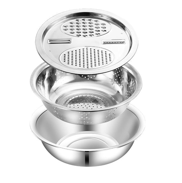 3-in-1 Vegetable Slicer Cutter Drain Basket in Stainless Steel