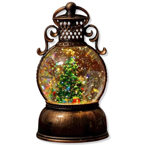 LED Christmas Snow Globe Lantern - Festive Tree Design, 19cm x 8.5cm,