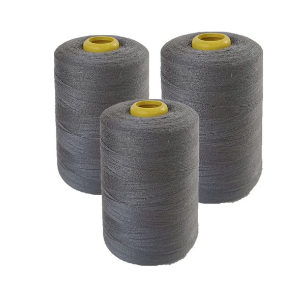3 x Cotton Thread Spool Yarn For Sewing Machine - 3000m - Grey