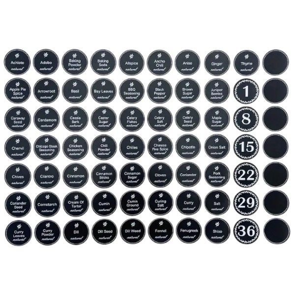 192 Piece - Spice Jar &amp; Food Label Set - Black
