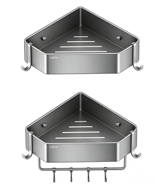 Cobbe 2-Piece Diamond Corner Shelf, Grey Aluminum Shower Caddy With Hooks