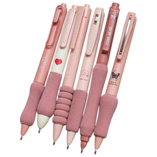 6 Piece - Retractable Tip Pen Set With Ultra-Smooth Writing - Pink