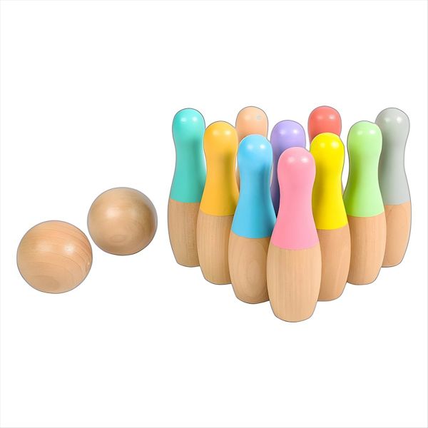 Wooden Bowling Toy Fine Workmanship Safe Use Wooden Kids