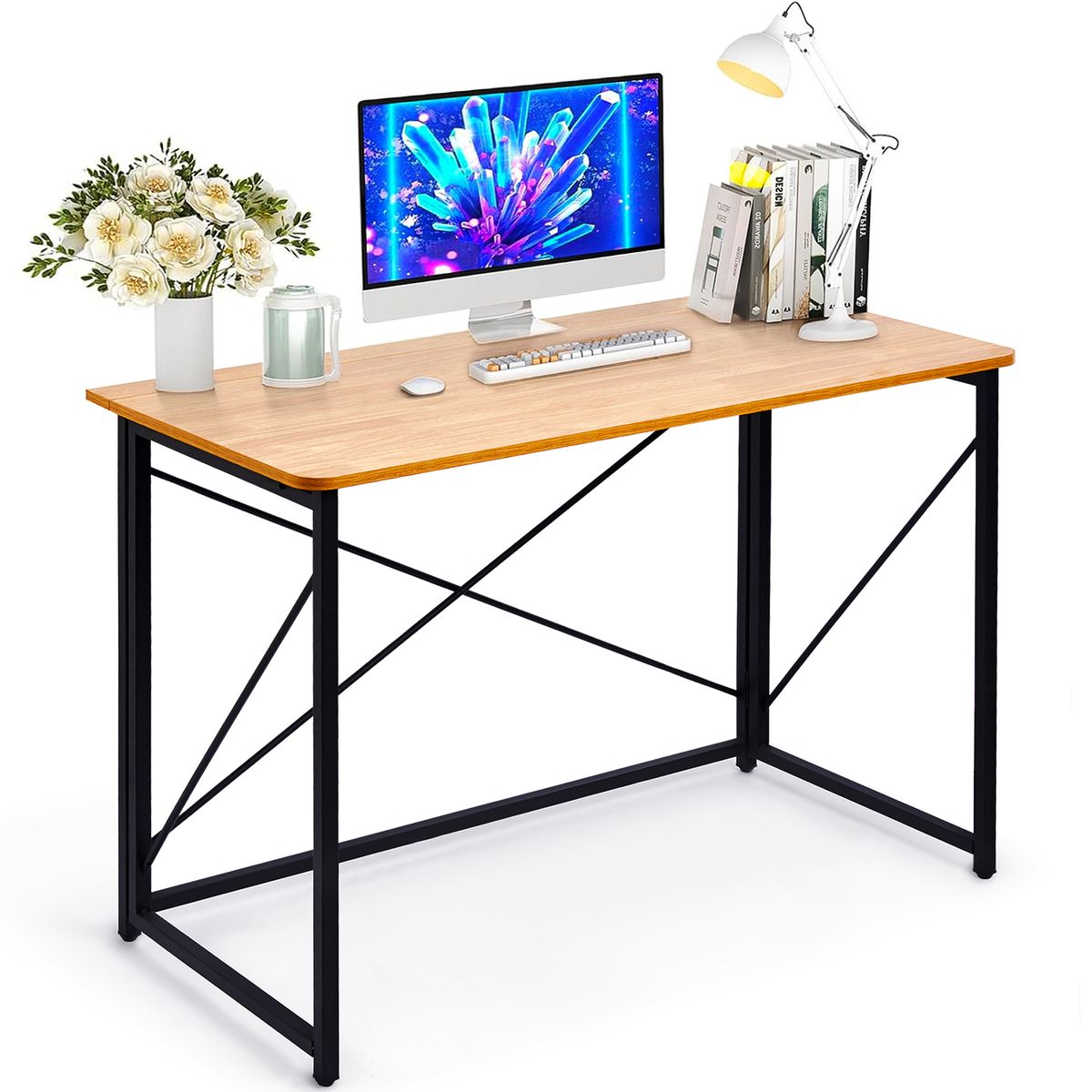 Work Desk Folding Computer Table Storage Rack Office Desk