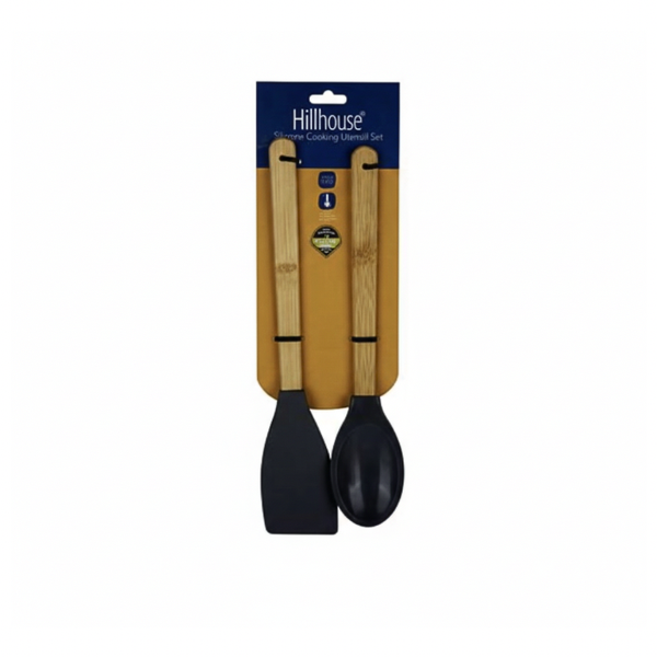 Pack of 2 Bamboo &amp; Silicone Kitchen Utensil Set