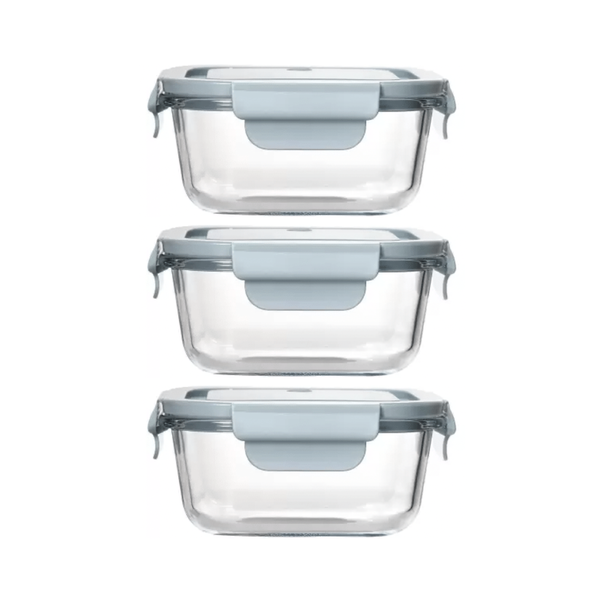 Leak-Proof Glass Square Food Container 800ml - 3 Pack