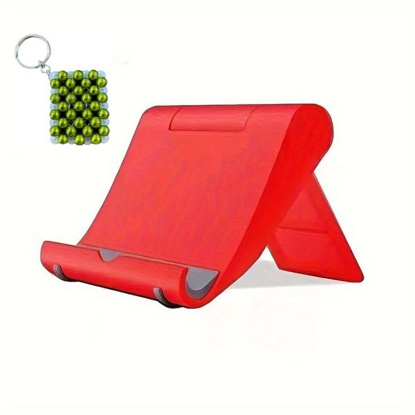 Red Foldable Cell Phone Holder - Portable and Adjustable Stand &amp; Key Holder