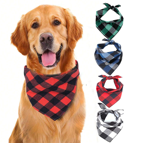 4 Pack Dog Bandanas Plaid Scarf for Small Medium Dog Cat Pet
