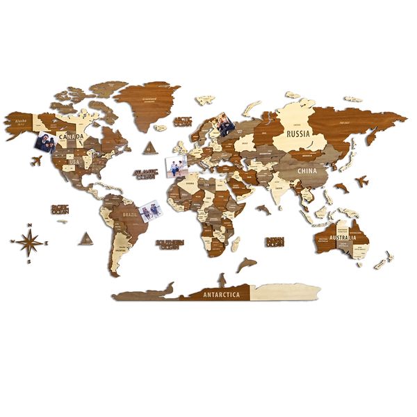 3D Wooden World Map | Multilayered Travel Map with States | Office Decor