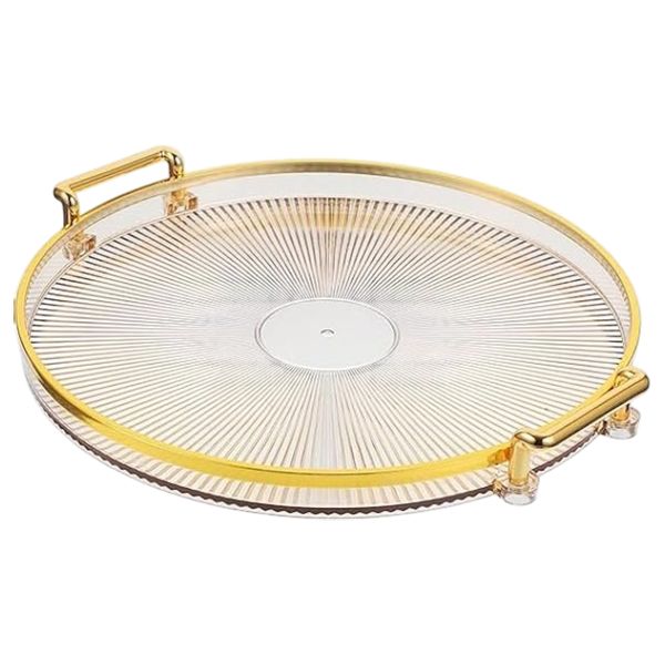 Crystal-Inspired Round Decorative Tray with Gold Handles - 27cm