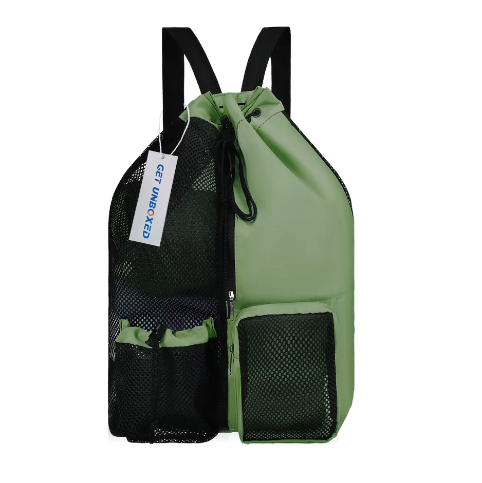 GET UNBOXED Mesh Beach Backpack with Wet Pocket Drawstring Pool Bag