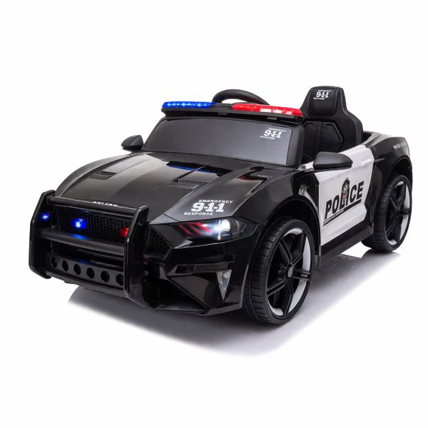 12V Kids Ride On Police Car - Siren Lights - Remote Control Black