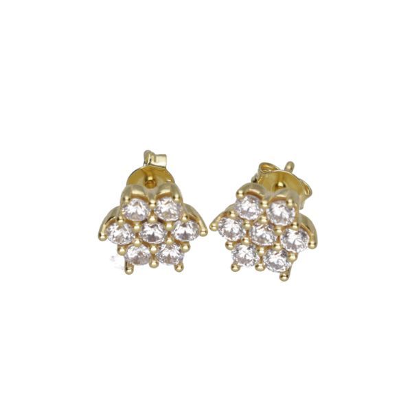 9k Gold &amp; Silver Flower Cubic Zirconia Studs