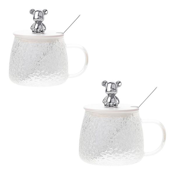 2 Piece-Elegant Crystal Mug with Ceramic Lid &amp; Silver Bear Top-Transparent