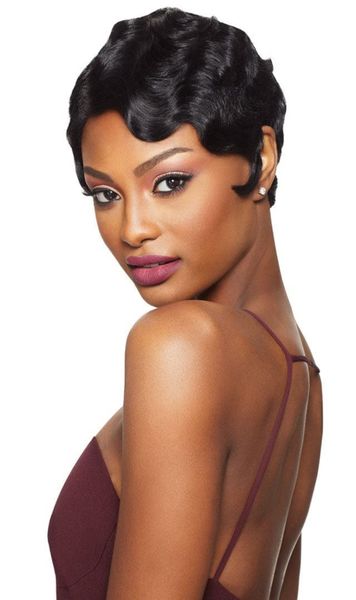 Short Finger Wave Wig Human Hair Wig For Women Brown Short Ocean Wave Wig