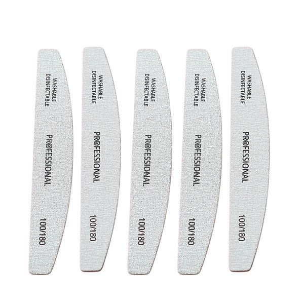 5-Piece 100/180 Grit Professional Nail File Set - Grey