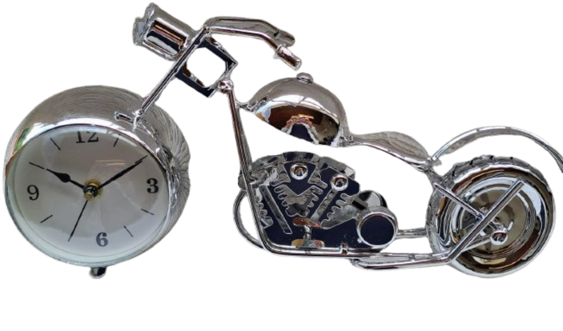 Vintage Motorcycle Desk Clock - Chrome Finish