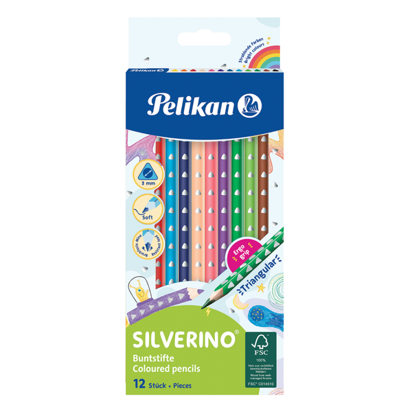 Pelikan SILVERINO Coloured Pencils 12 Colours, Ergonomic Triangular Grip