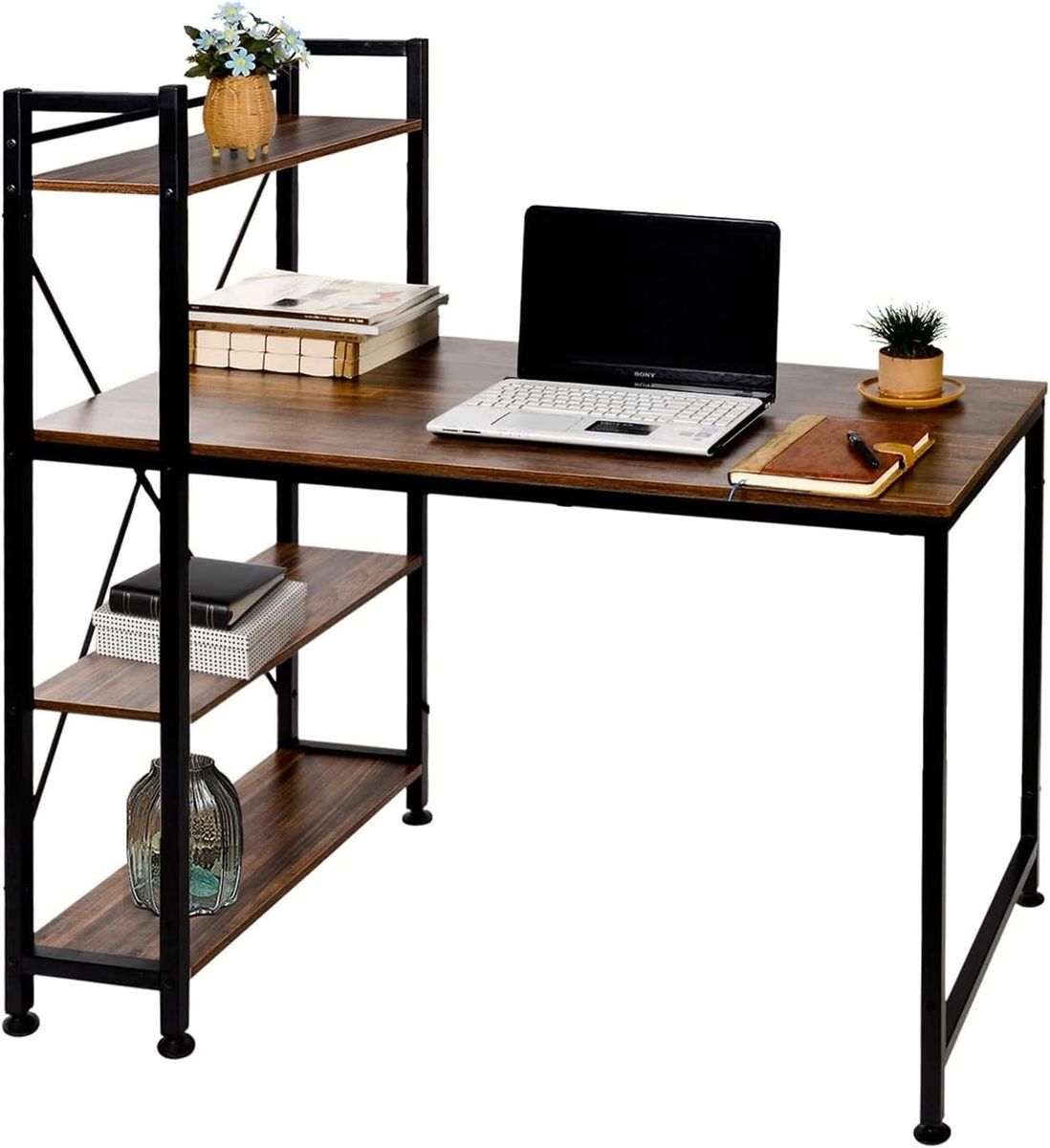 Computer Desk with Shelves Study Table H Shape W1200 x D610 x H1200mm