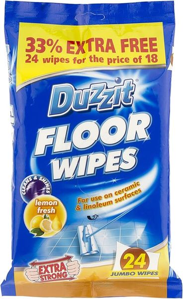 Duzzit Floor Wipes - Jumbo Wipes - Lemon - 3 Pack (72 Wipes)
