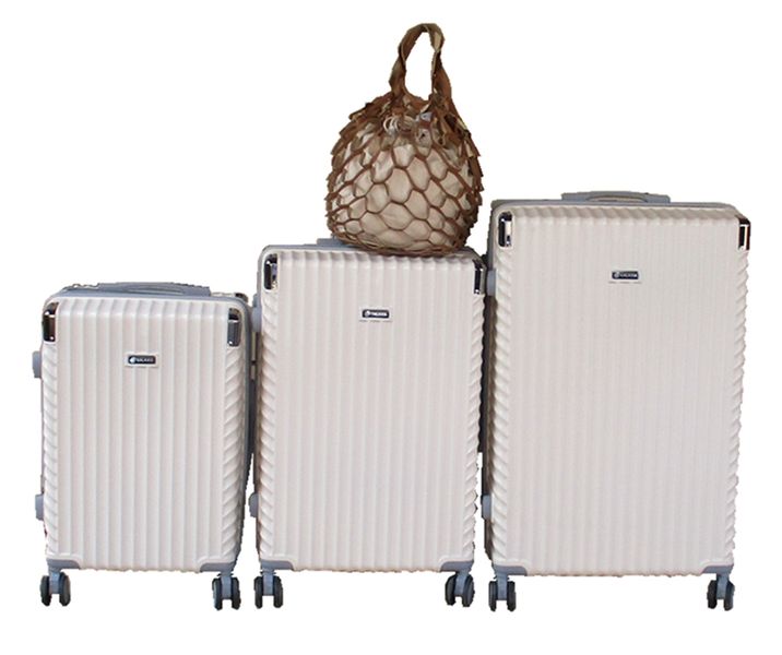 3-Piece ABS Hard Shell Luggage Set with Spinner Wheels &amp; Net Bag - Cream