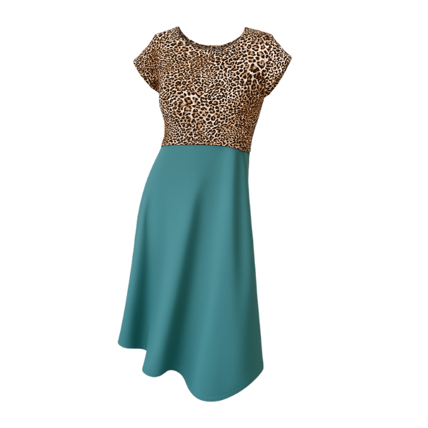 Maternity&amp;Nursing Midi Summer Capsleeve Dress-Leopard