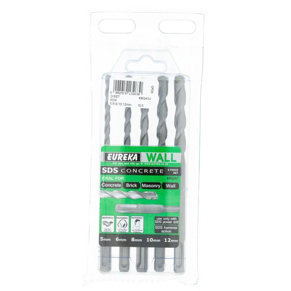 EUREKA DRILL BITS SDS 5;6;8;10;12mm SET for Masonry/Concrete 4BQ40U