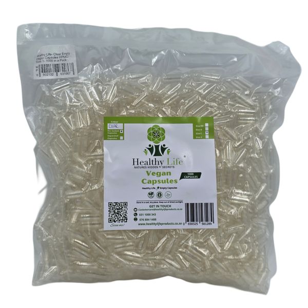 Healthy Life- Clear Empty Vegan Capsules HPMC/ Size 1- 1000 in a Pack