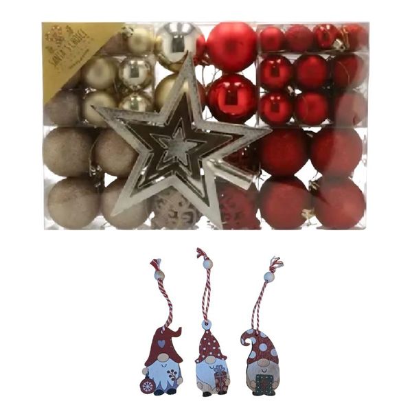 Christmas Tree Decoration Set - 70pcs Baubles with Star Topper &amp; 3 Gnome