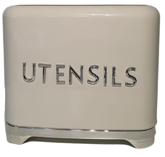 Utensil Holder Retro 18 x 19 x 9.5cm Beige &amp; Silver