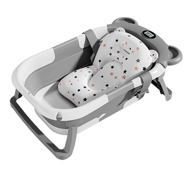 Belecoo Foldable Baby Bathtub with Anti-Slip Cushion &amp; Temperature Display