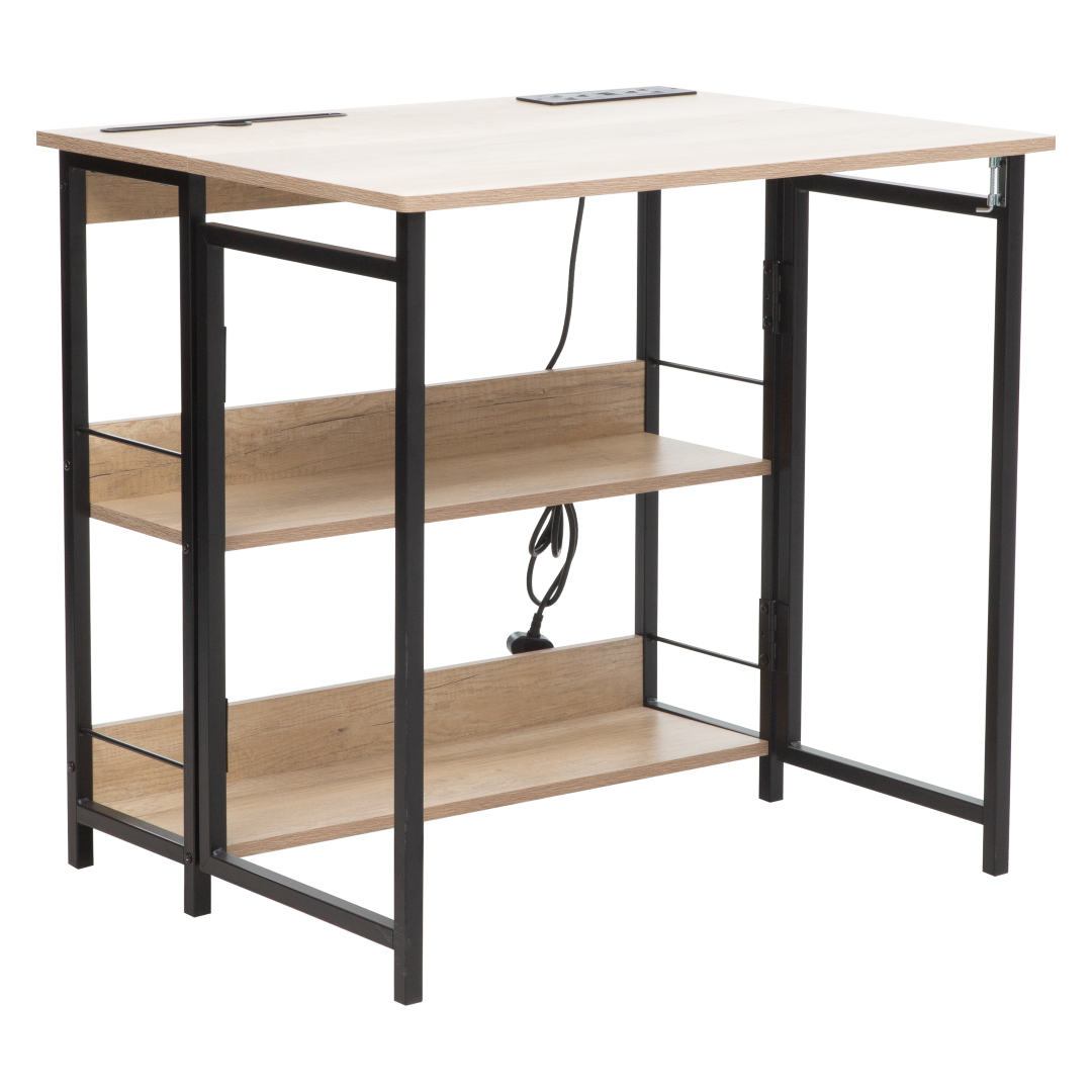 Viron Folding Office Desk with Two prong plugs and USB charging Port