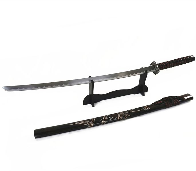 Traditional Japanese Katana Sword with Stand - Black Dragon