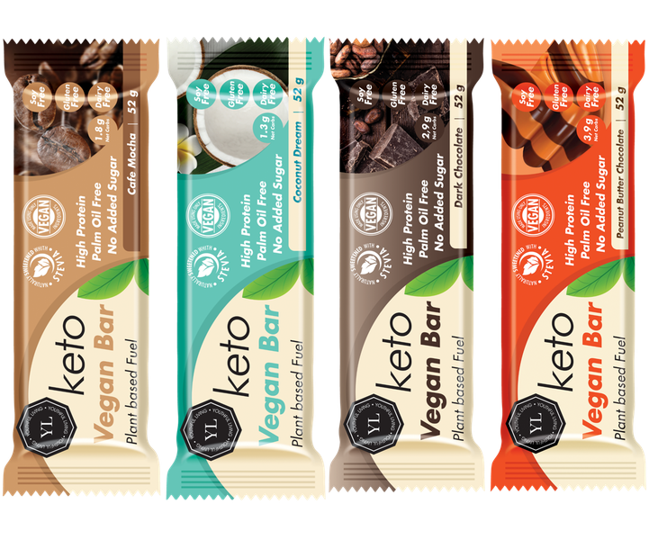 YL Vegan Keto Bar - 52g Bar - Mocha &amp; Coconut &amp; D.Choc &amp; P.Butter - 12 Pack