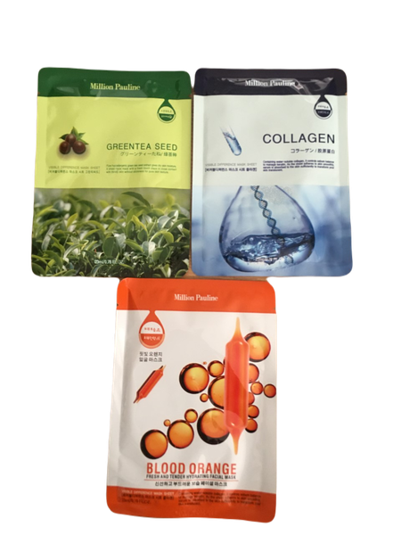 Orange, Green Tea Seed and Collagen Facial Mask Sheet Set