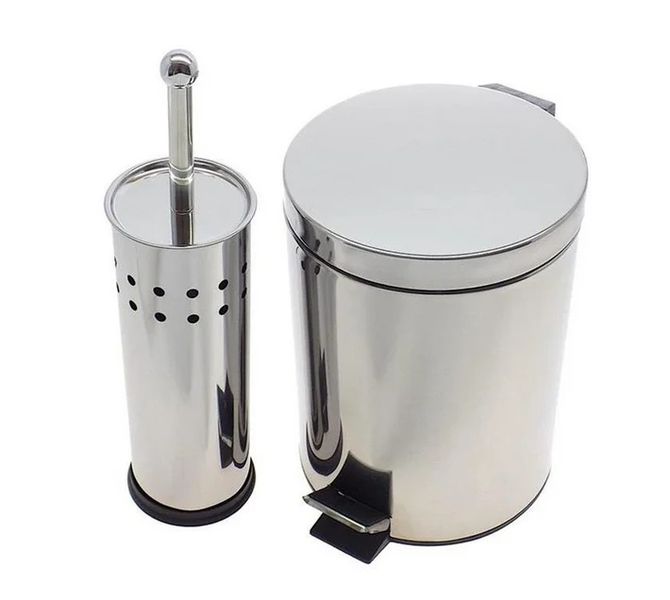 Elegant Silver Stainless steel Round Toilet Brush &amp; 5 Litre Bin - Combo