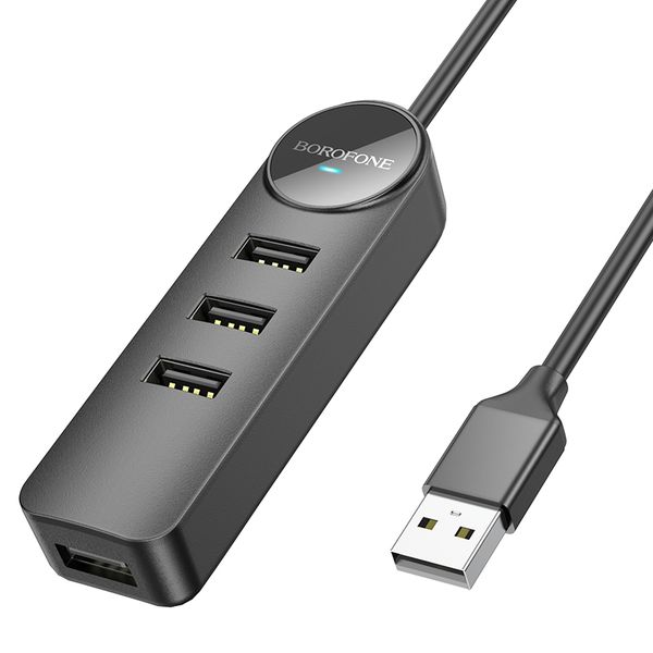 Borofone Adapter Dh5 Erudite 4 in 1 - Usb to 4xusb 2.0 - 1.2 Metres Black.