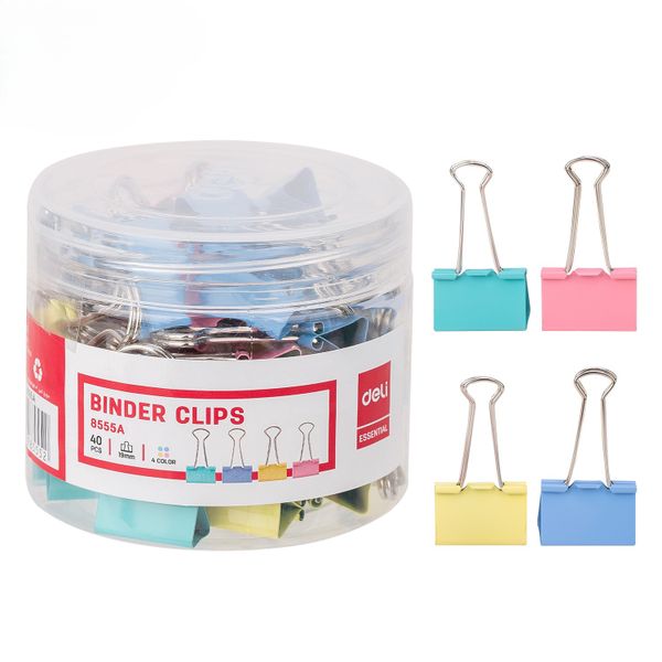 DELI Colour Fold Back Clips - 19mm (Tub of 40)