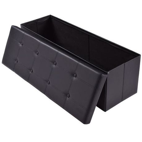 Knight Triple Ottoman Bench Footstool, Black Leather Storage Box With Lid