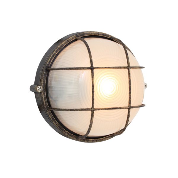 Eurolux - Small Round Bulkhead With Grid Black/Gold 230V