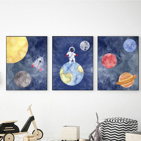 Space Astronaut - A2 - Canvas (3.5cm ) -Set Of 3