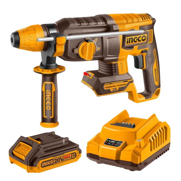 Ingco - Cordless Rotary Hammer Drill (26mm) with 2.0Ah Battery &amp; Charger