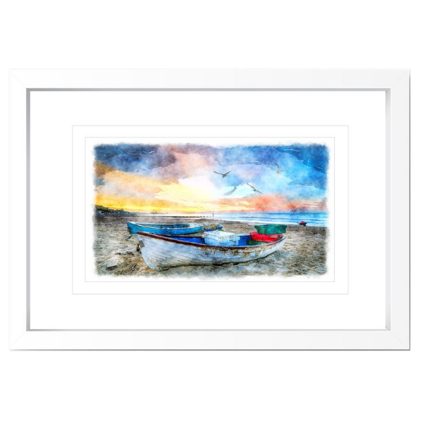 Furnicare Framed Print - Water Colour Boat II - 755x755mm