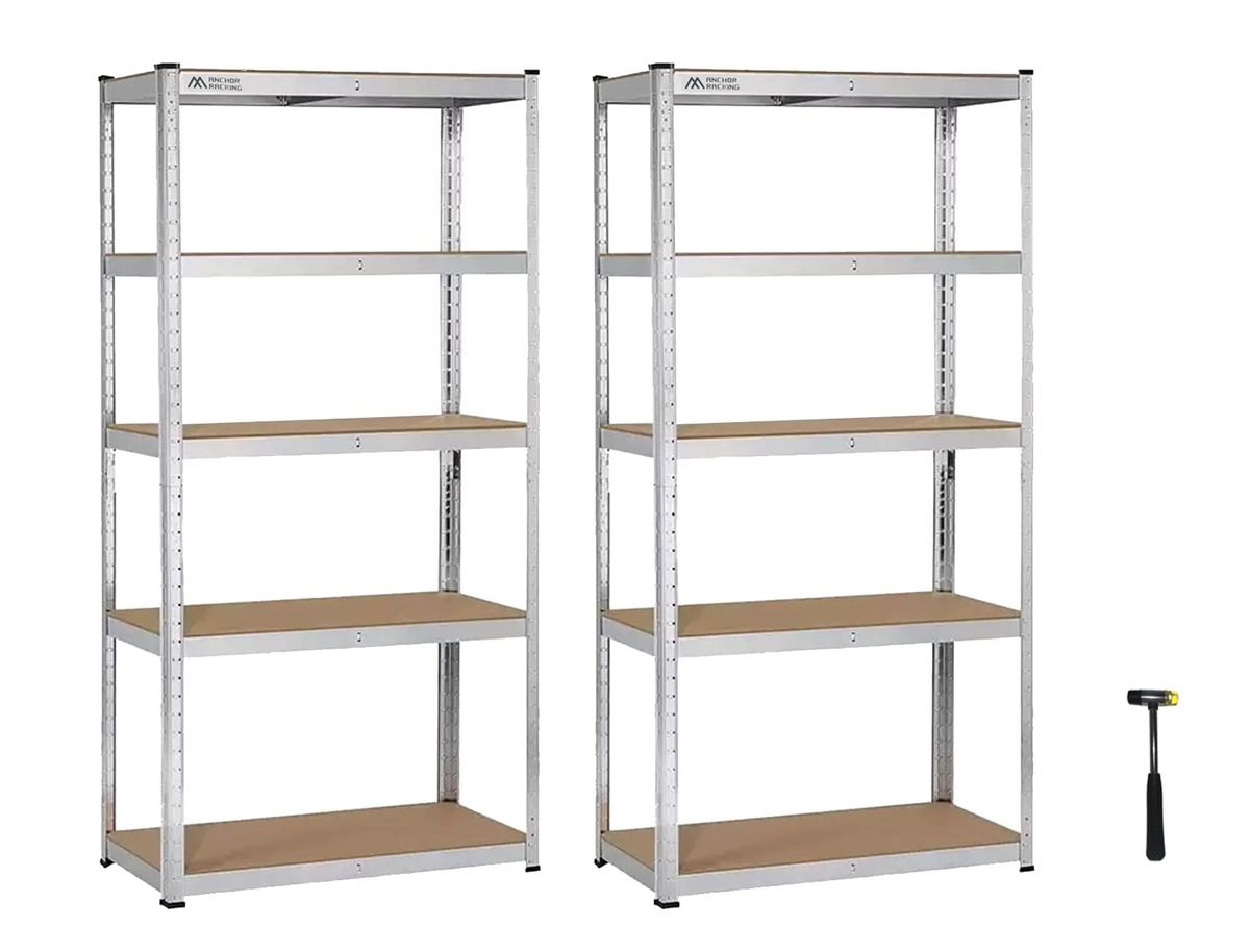 Anchor 2x150x75x30cm 5 Tier Steel Racking Shelving Garage 150Kg + Mallet