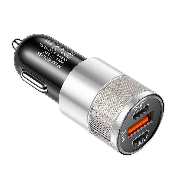 White Rose 3.1A 15W USB+2PD Aluminum Car Charger