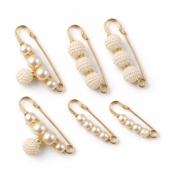 Women Faux Pearl Brooch and Clothing Pin Set - 6 Piece
