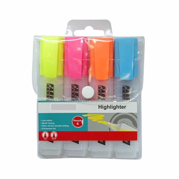 Highlighter Marker Pouch 4 (Yellow - Pink - Blue - Orange) Pack of 2