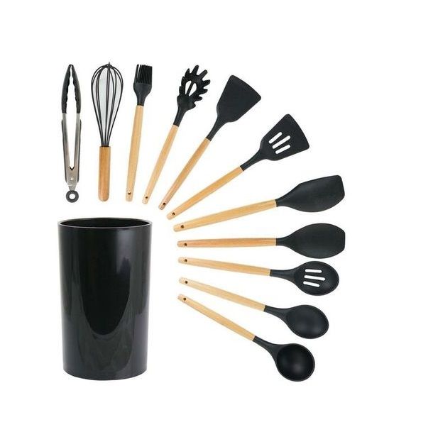 TMH Kitchen Utensils Set of 12 Silicone Non Stick Includes Holder