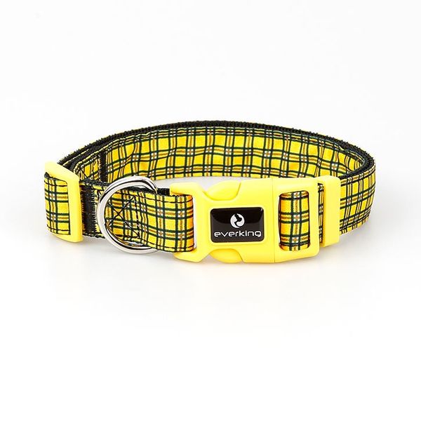 Bright Yellow Plaid Design Dog Collar - Adjustable